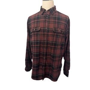 George Flannel Men's Hidden Button Down XL (46-48) Burgundy/Blk Plaid